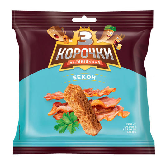 3 КОРОЧКИ сухарики ржаные со вкусом бекона с кетчупом, 100г