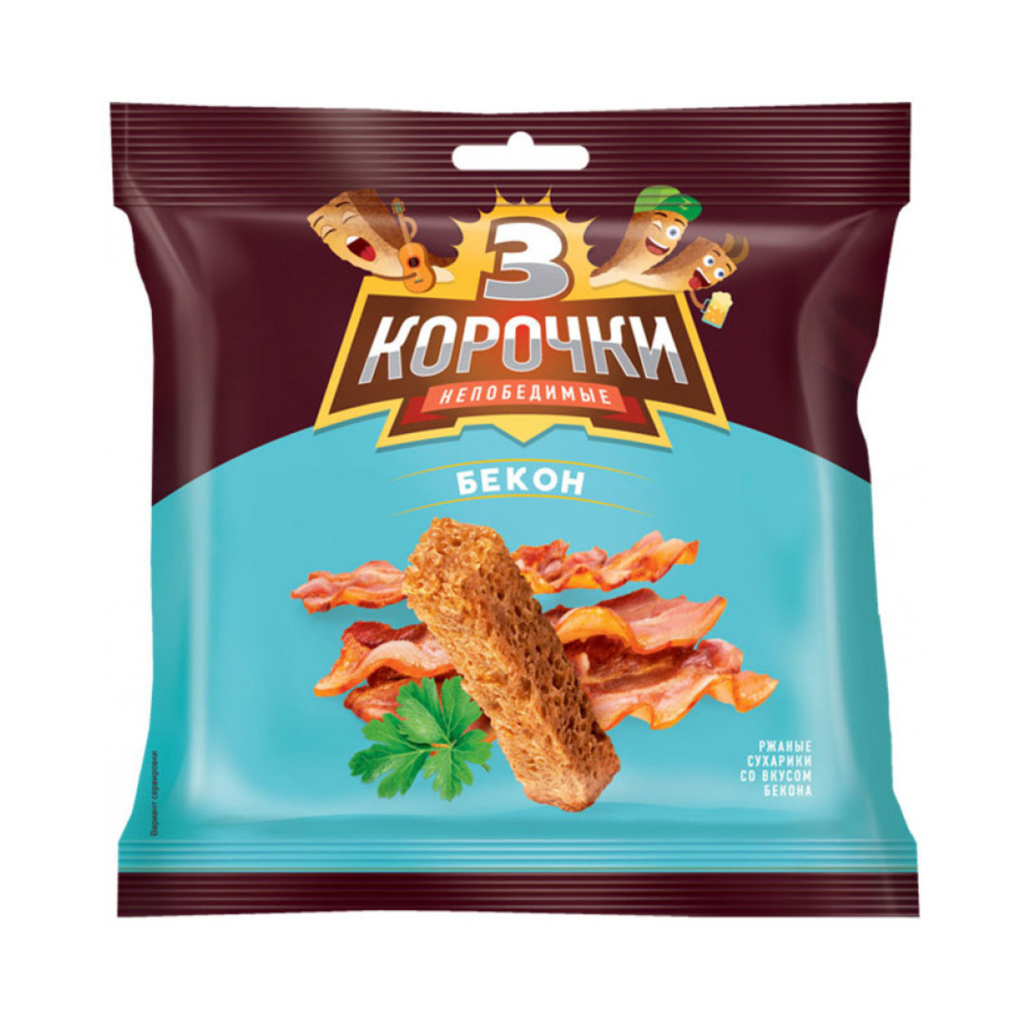 3 КОРОЧКИ сухарики ржаные со вкусом бекона с кетчупом, 100г