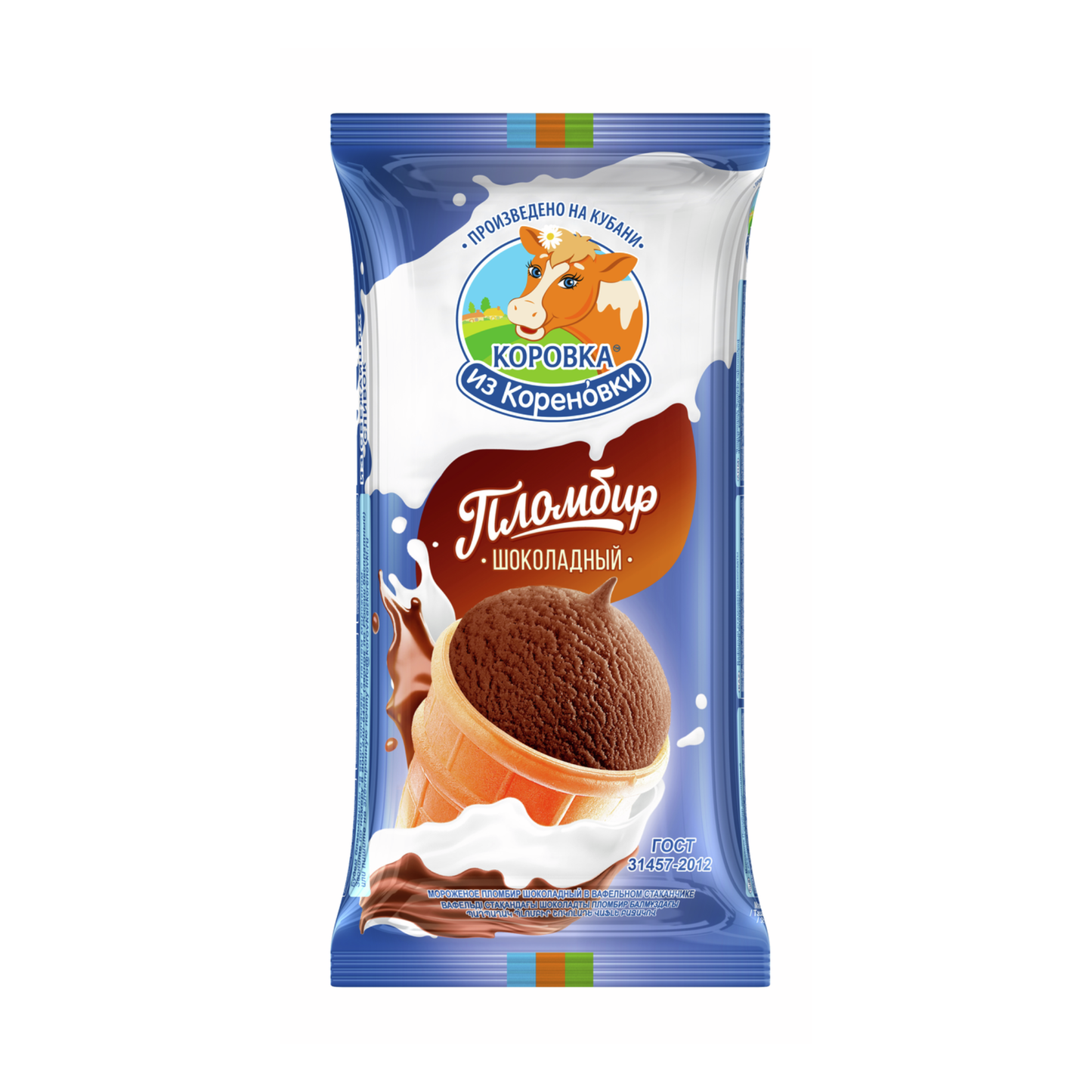 KOROVKA IZ KORENOVKI Chocolate Plombir in a Wafer Cup Ice Cream, 100g
