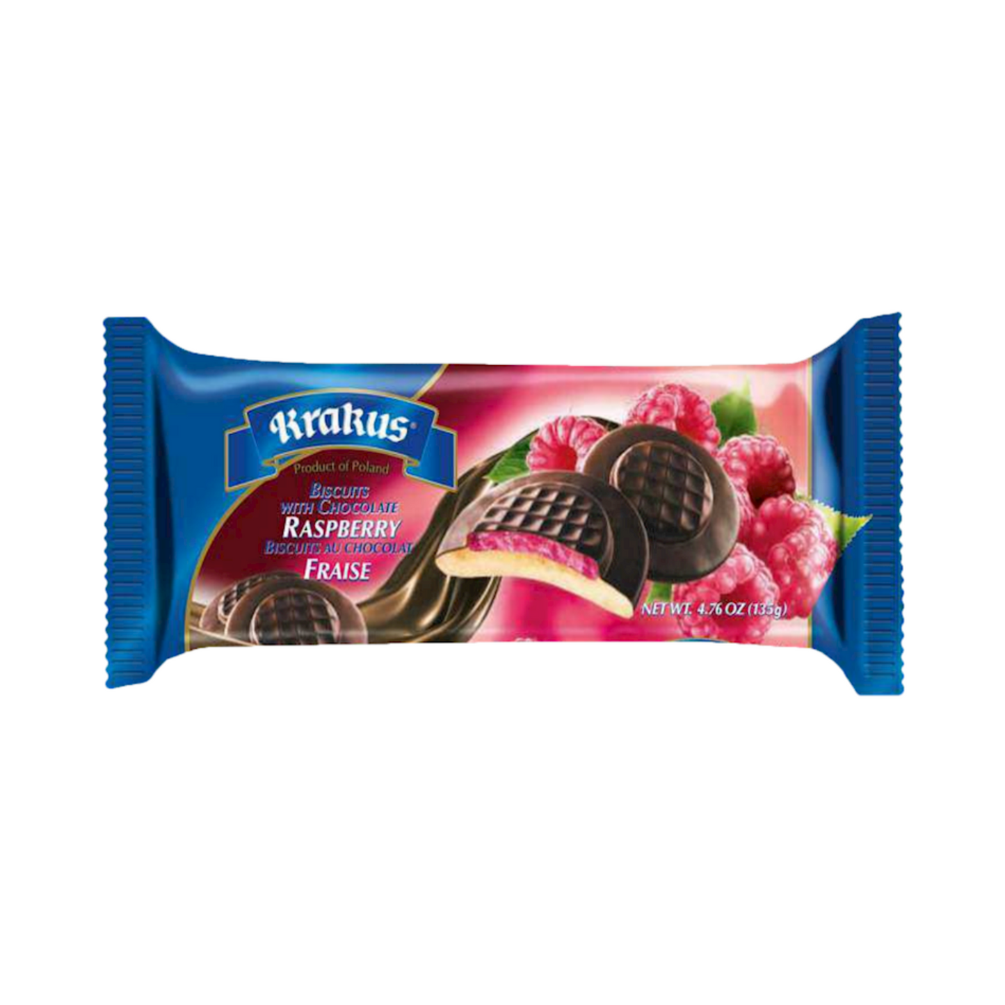 KRAKUS Biscuit (Choco Glaze) Cookies with Raspberry 135g