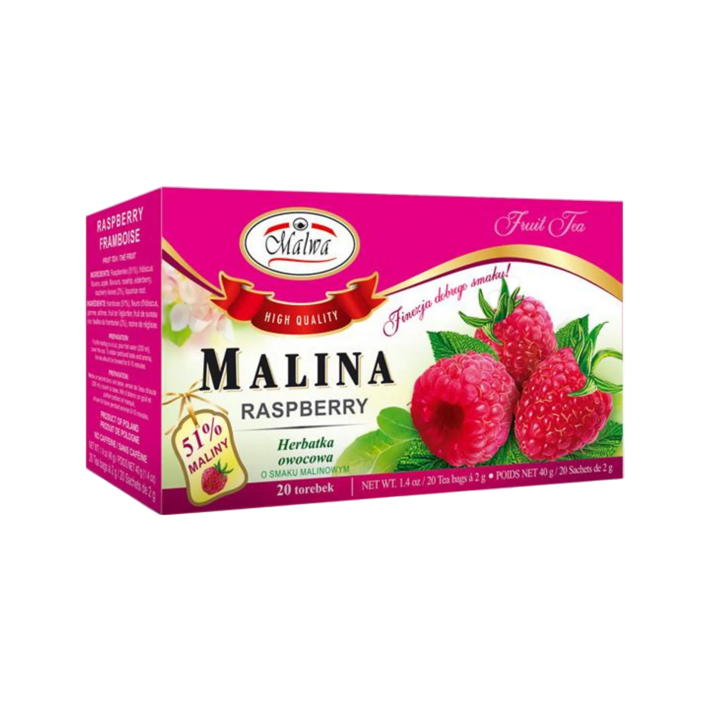 MALWA Raspberry Herbal Tea, 20 bags