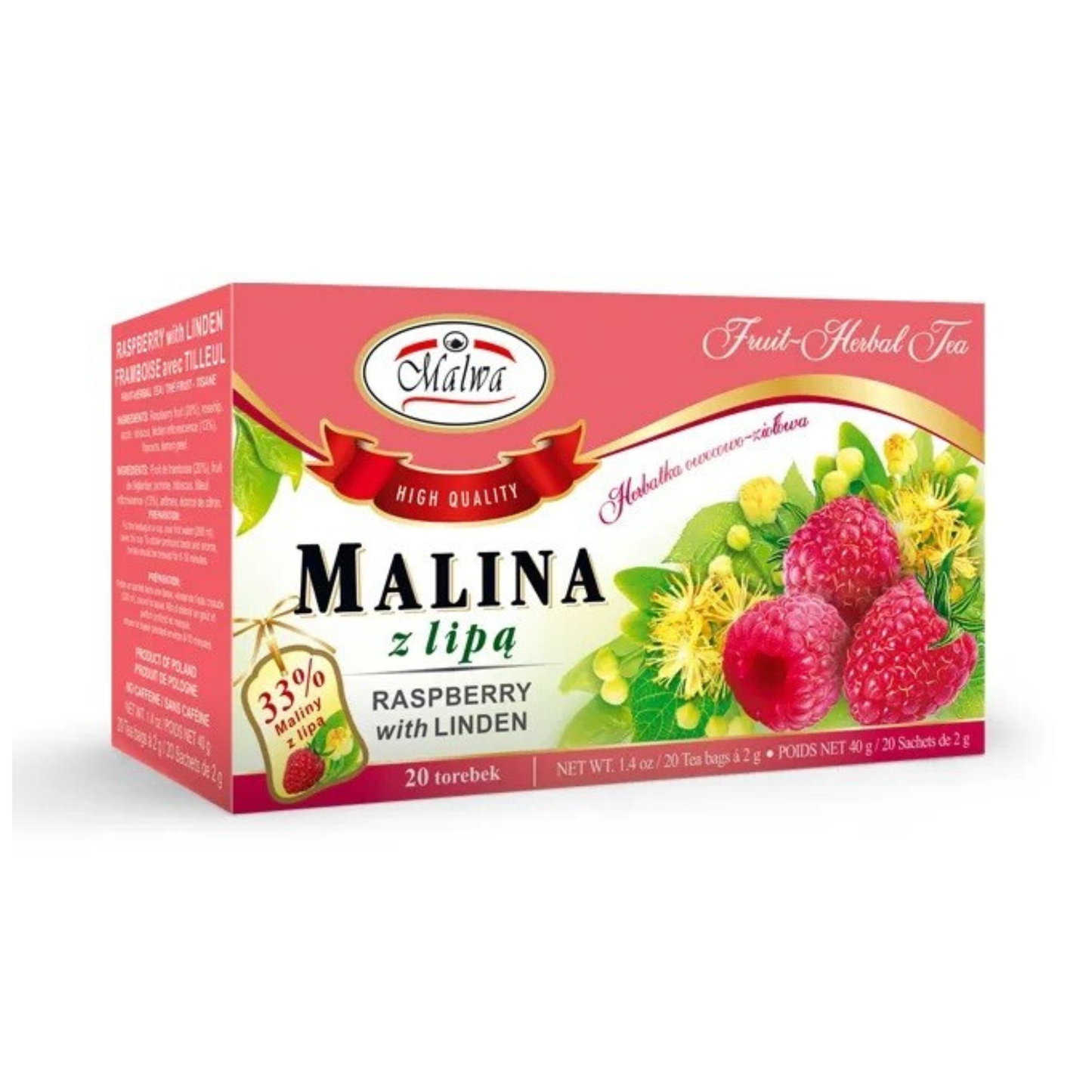 MALWA Raspberry and Linden Herbal Tea, 20 bags