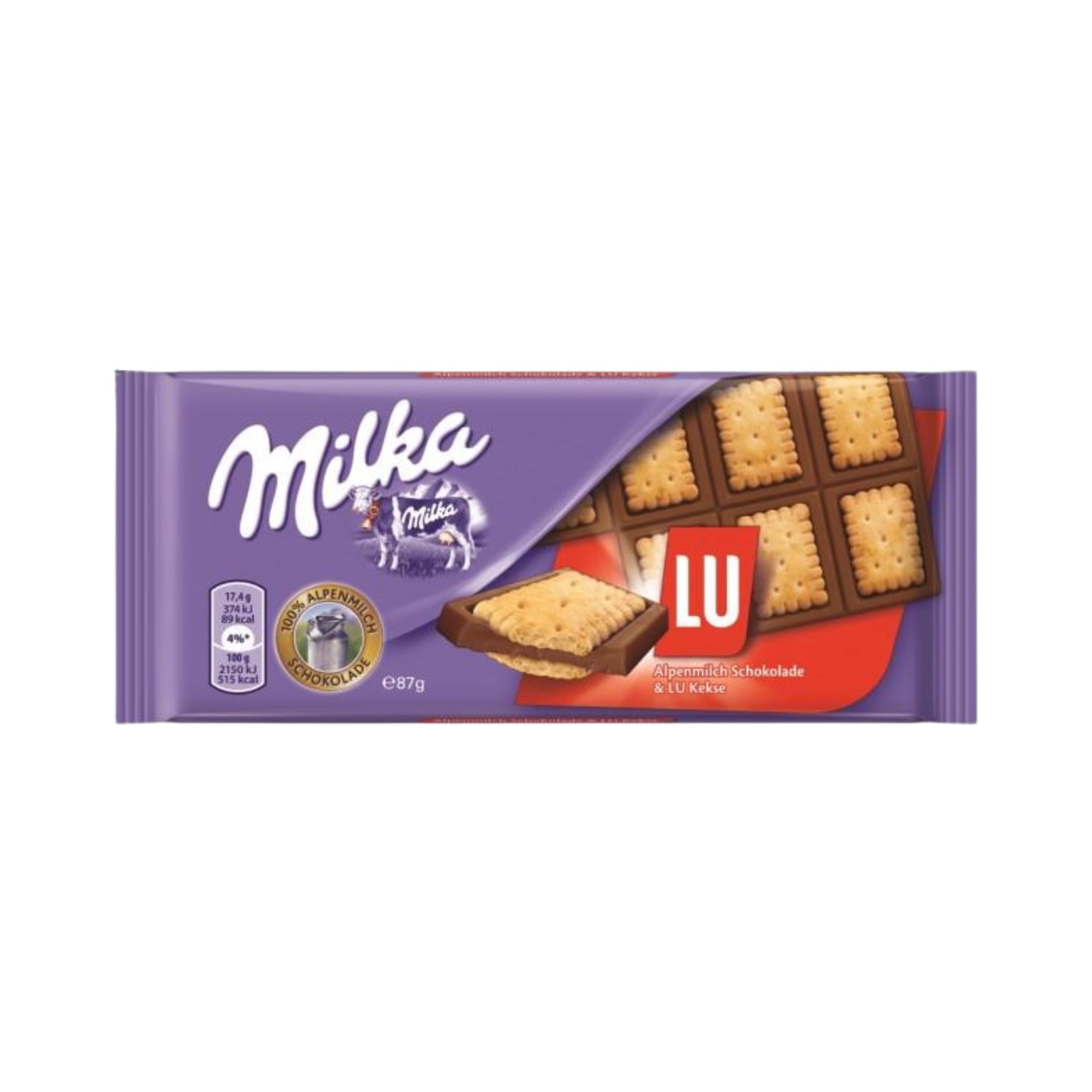 MILKA Chocolate Bar Milk & LU, 87g