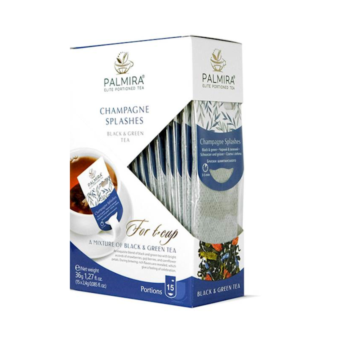 PALMIRA Champagne Splash Black and Green Tea, 15 bags