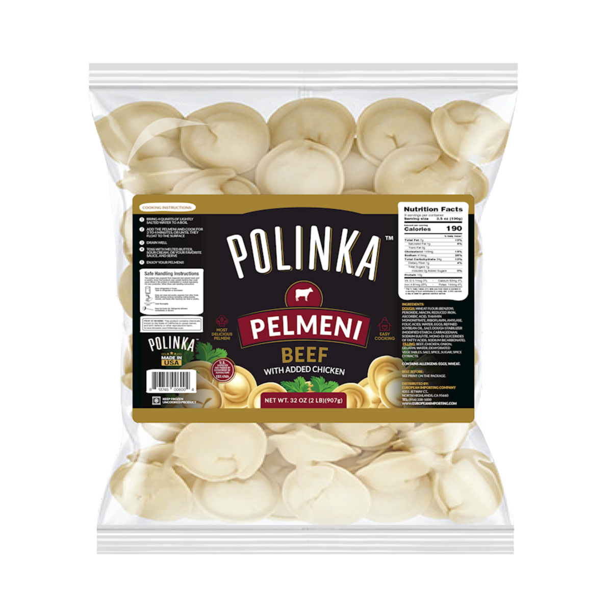 POLINKA Beef Pelmeni (Dumplings) Frozen, 907g