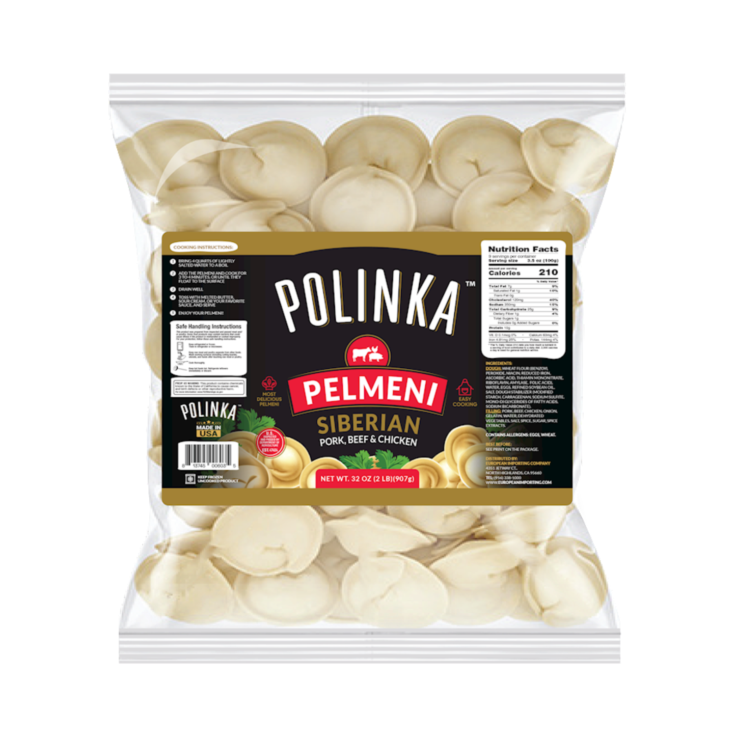 POLINKA Siberian Pelmeni (Dumplings) Frozen, 907g