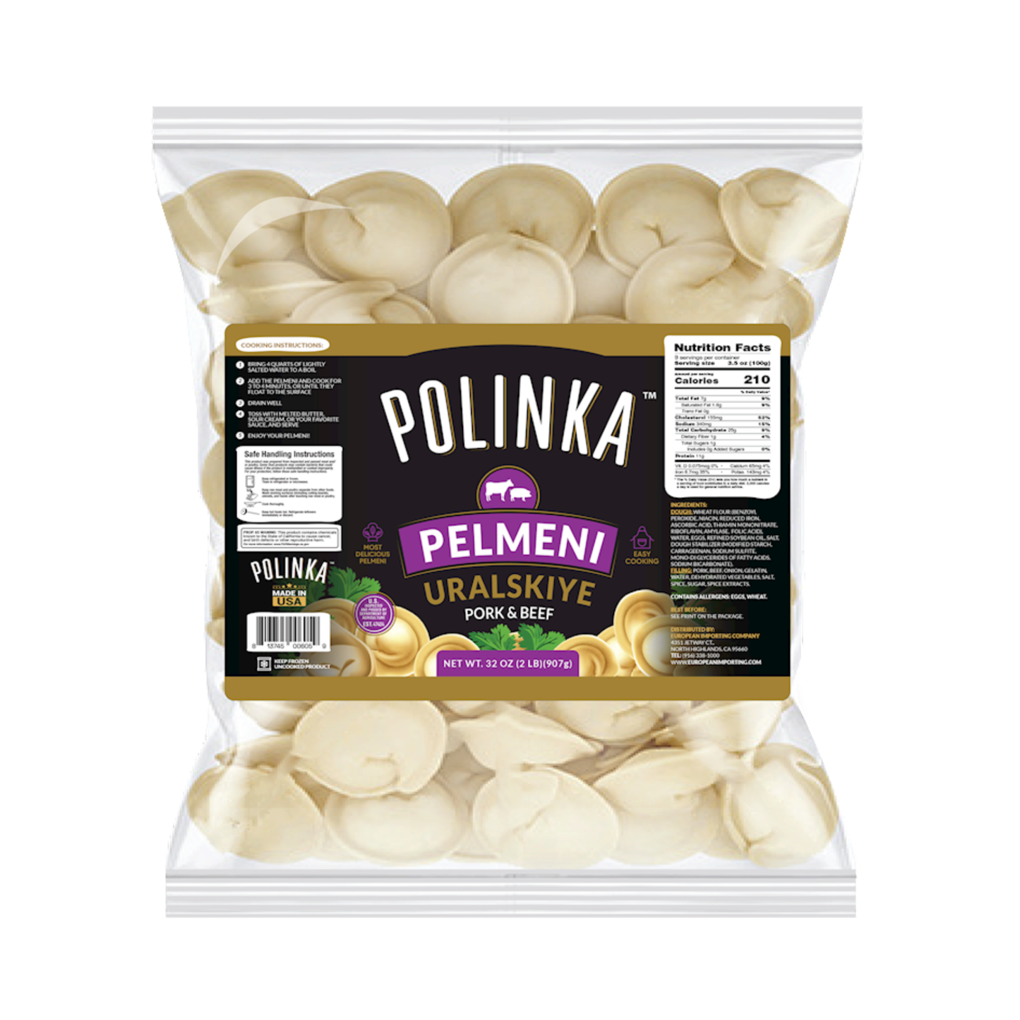 POLINKA Uralskie Pelmeni (Dumplings) Frozen, 907g