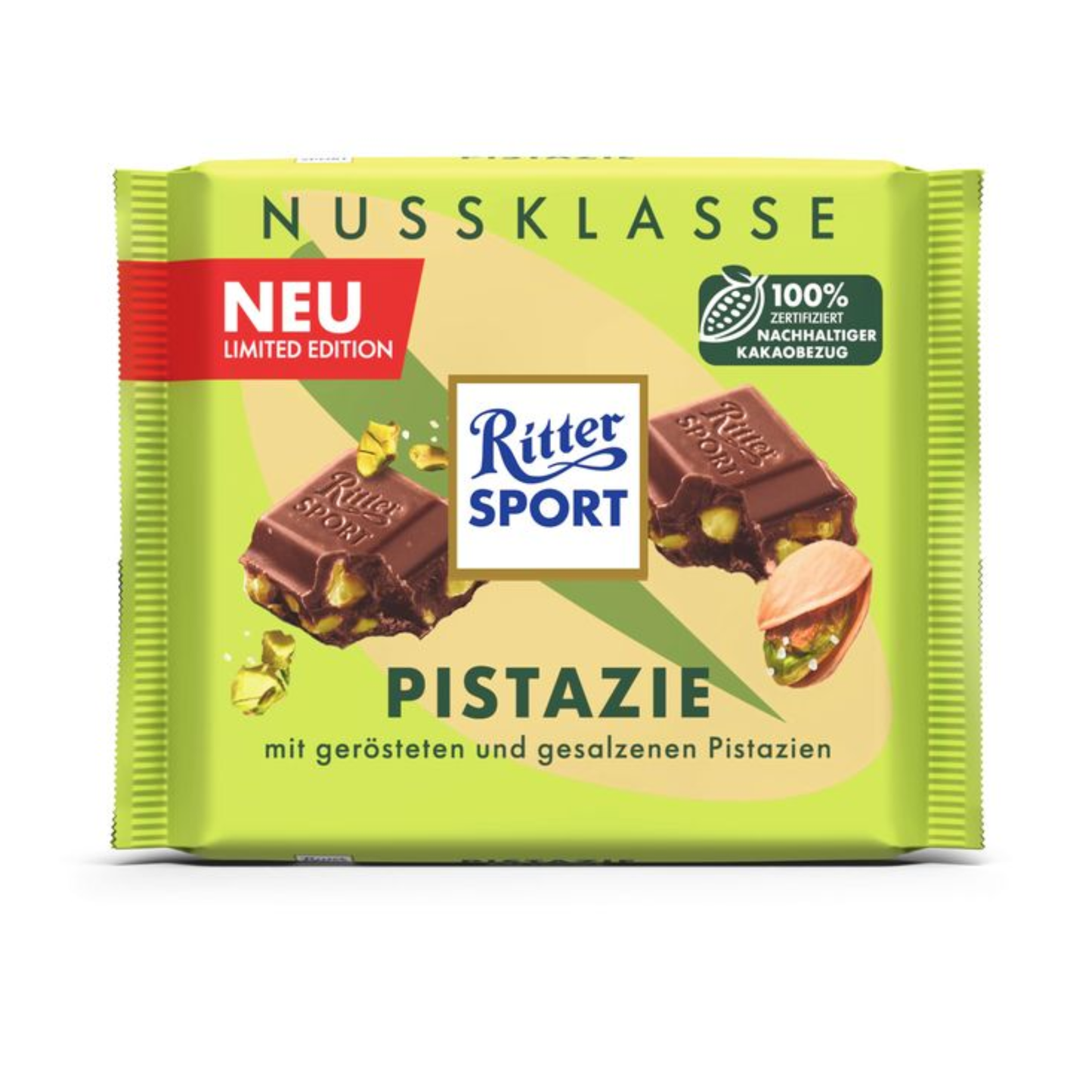RITTER SPORT Milk Chocolate with Pistachio, 100g