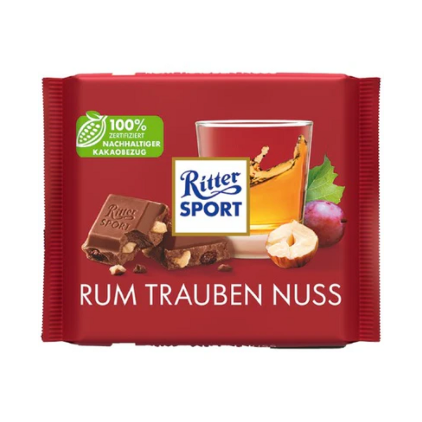 RITTER SPORT Milk Chocolate Rum Raisins Hazelnuts 100g