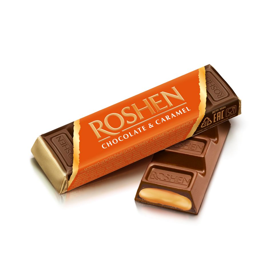 ROSHEN Milk Chocolate with Caramel filling (orange), 40g