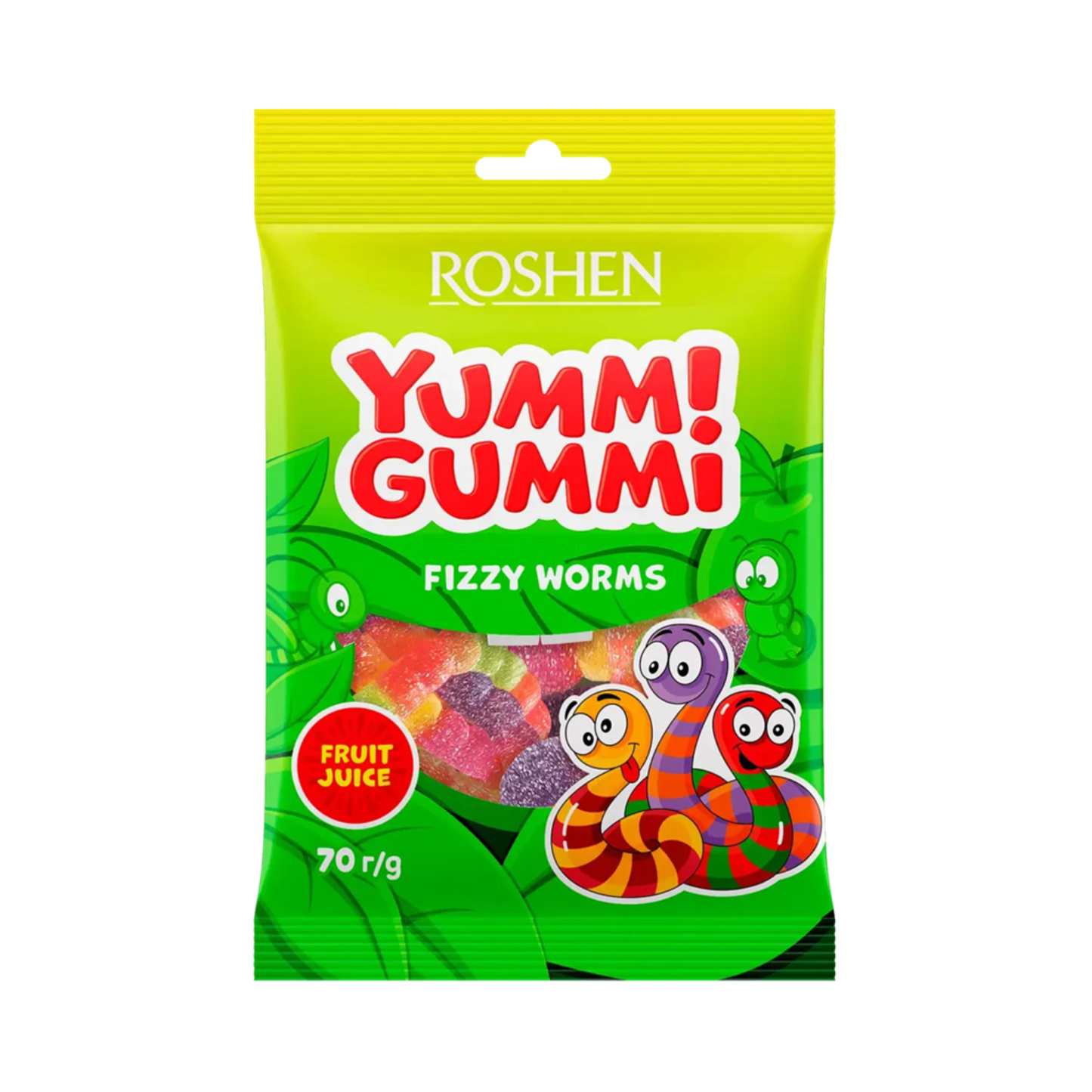 ROSHEN Yummi Gummi Fizzy Worms Jelly Candy, 70g