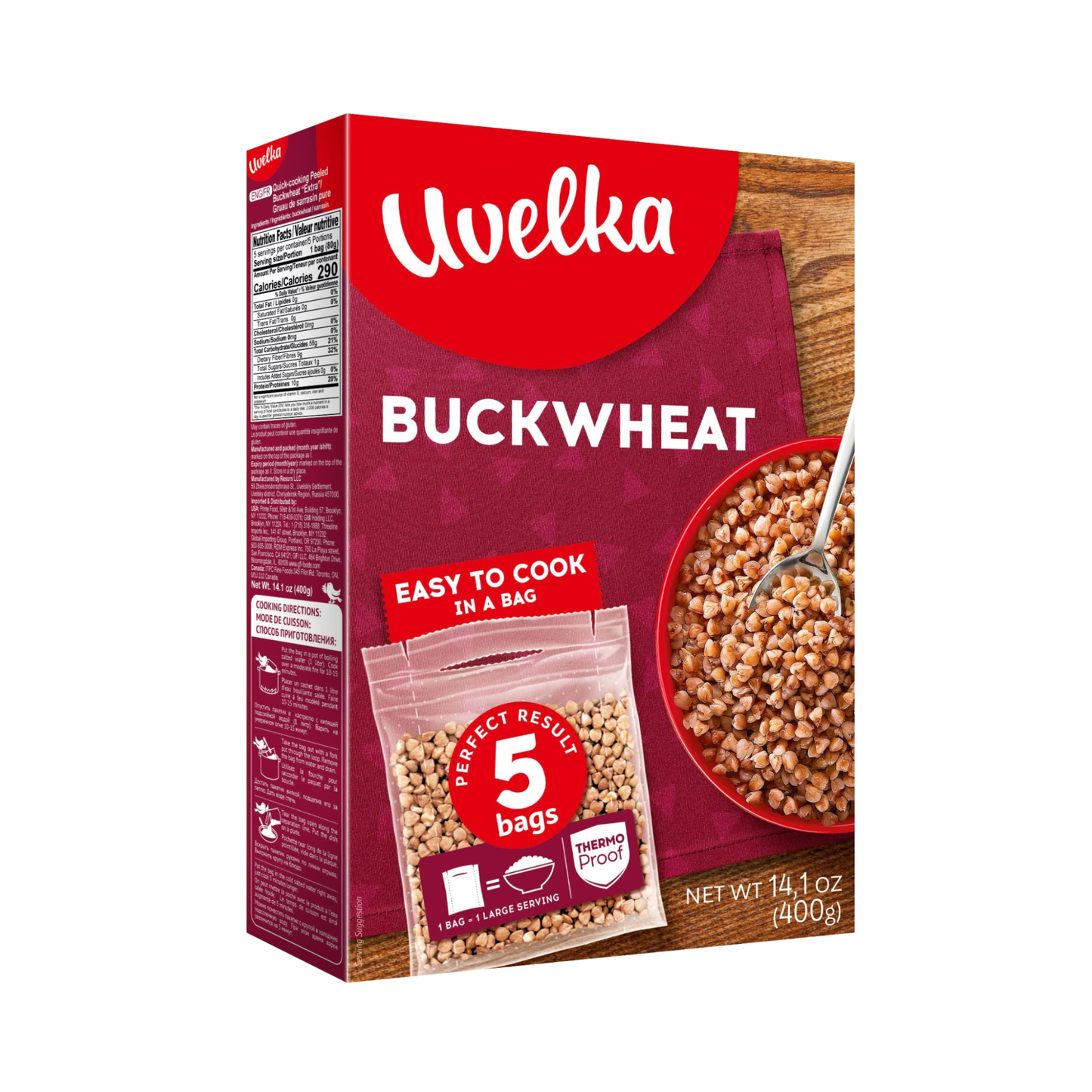 UVELKA Buckwheat boil-in-bag, 5x80g