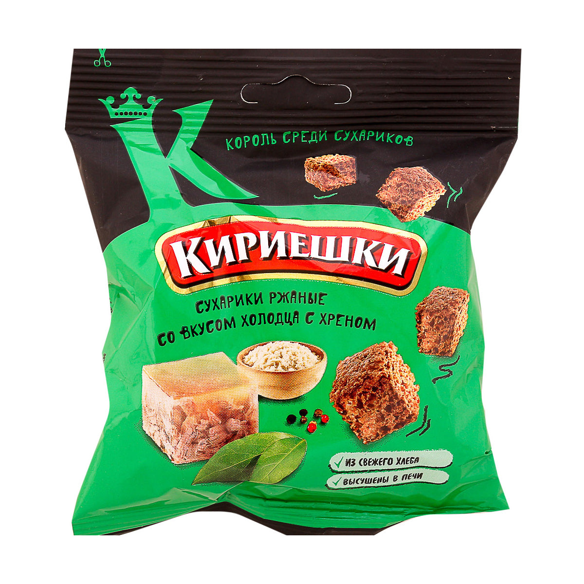 КИРИЕШКИ Сухарики ржаные со вкусом холодца с хреном, 100г