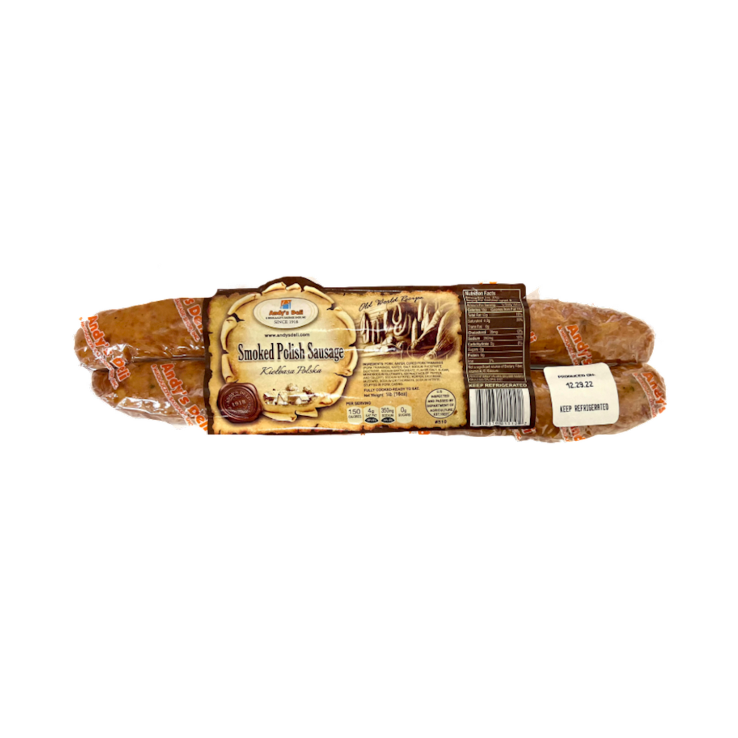 ANDY'S DELI (Pre-Pk) Kielbasa Polish Sausage, 450g