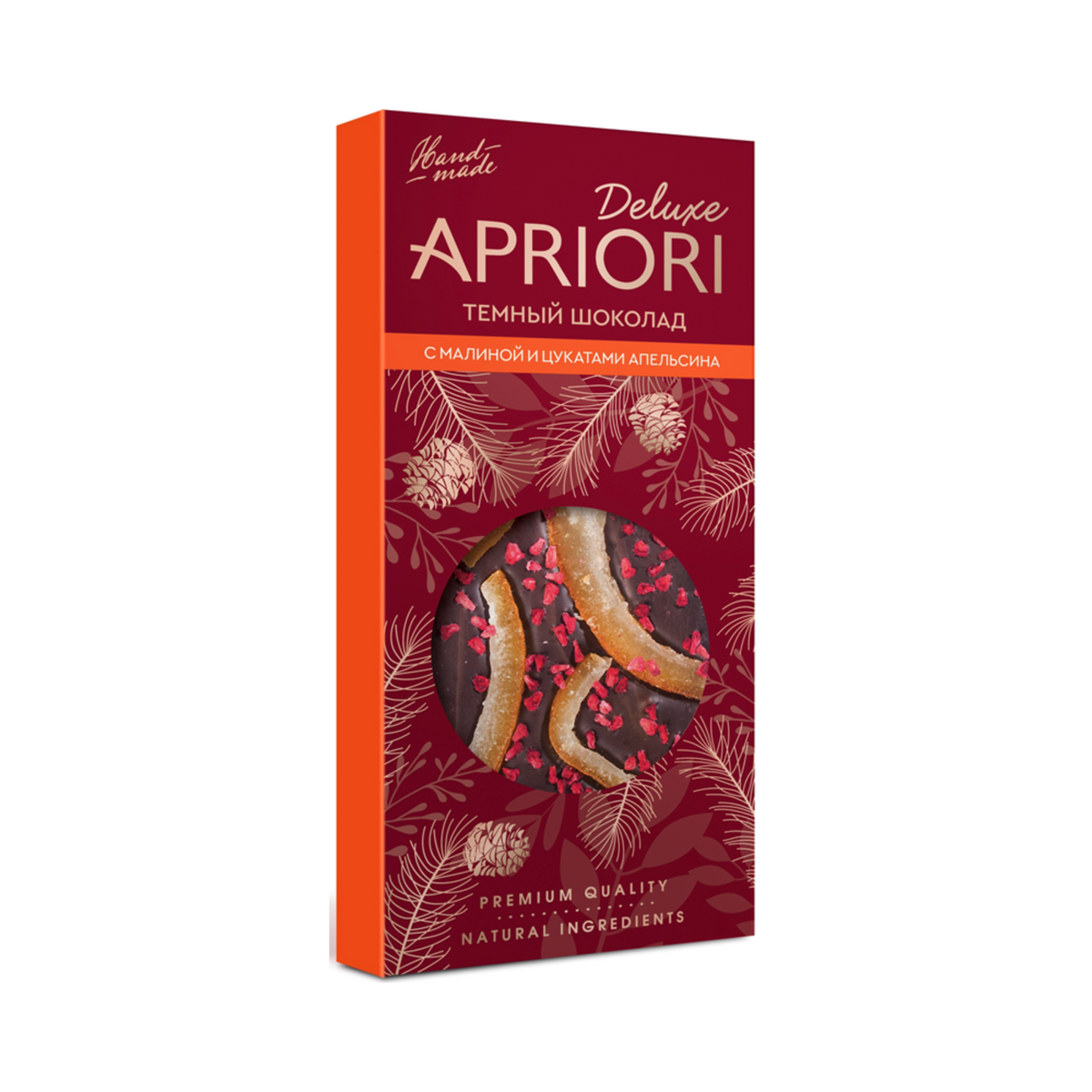 APRIORY Dark Chocolate with Raspberry and Orange, 85g