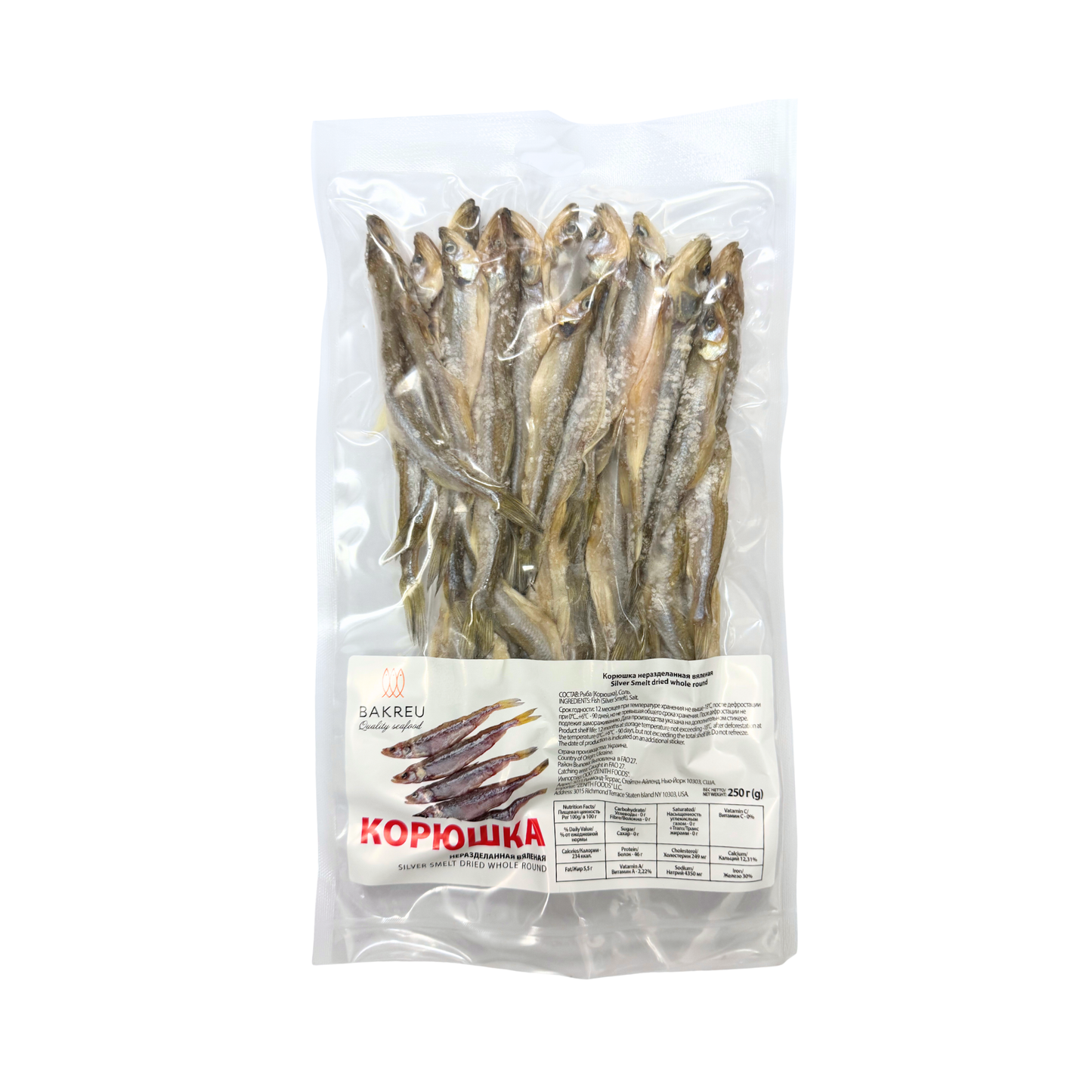 BAKREU Dried Salted Silver Smelt Fish Korushka, 250g