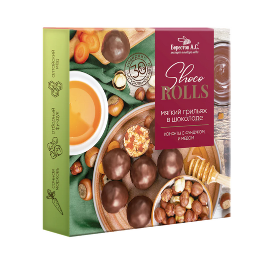 BERESTOV Choco Rolls Grilyazh with Hazelnut and Honey Box, 135g