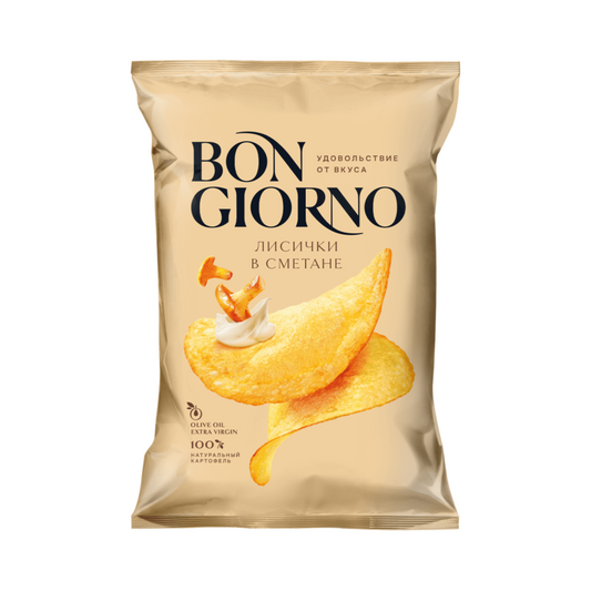 BON GIORNO Potato Chips Chanterelles in Sour Cream Flavor, 80g