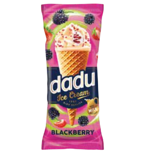 DADU Vanilla Ice Cream with Blackberry Filling and Strawberry Pieces in Waffle Cone, 150ml