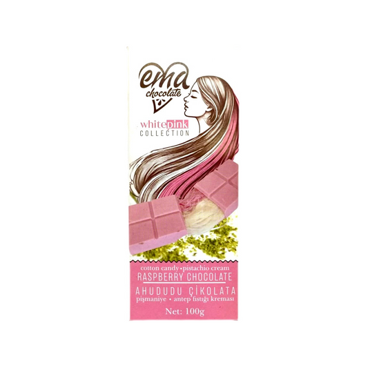 EMA Raspberry Chocolate Bar with Pistachio & Cotton Candy Angel Hair, 100g