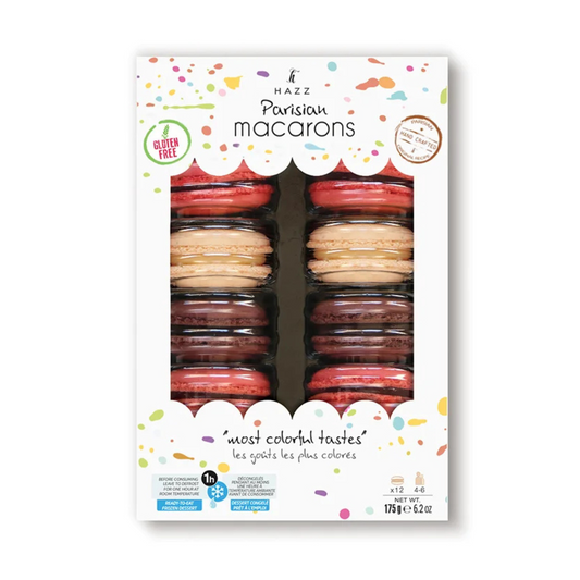 HAZZ Parisian Chocolate, Vanilla, and Raspberry Macarons, 175g