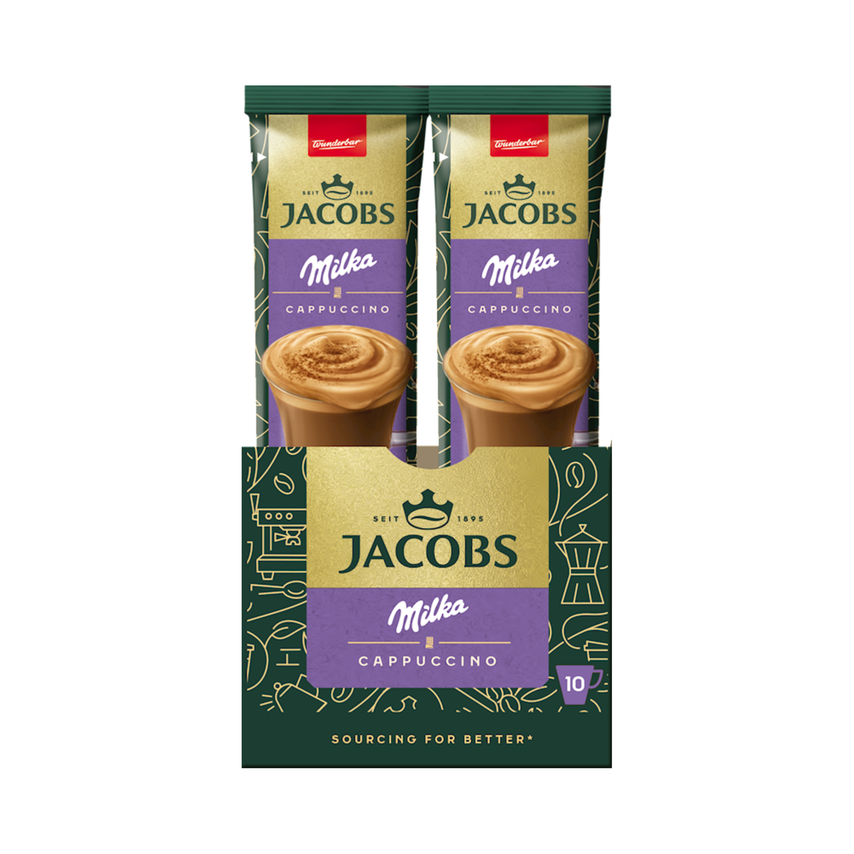 JACOBS Coffee Sticks 3-in-1 Milka Cappuccino, 10ct