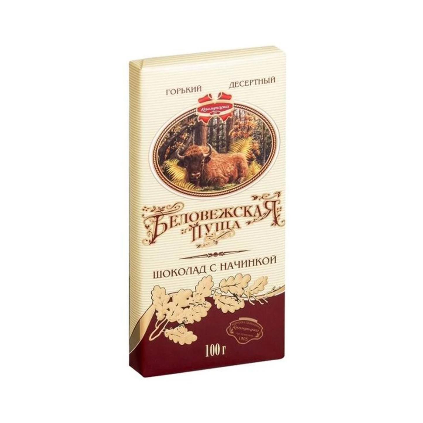 KOMMUNARKA Belovezhskaya Puscha Dark Chocolate Bar with Filling, 100g