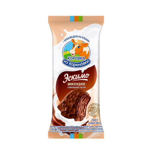 KOROVKA IZ KORENOVKI Eskimo Chocolate Plombir with Cacao Nibs in Chocolate Glaze Ice Cream, 70g