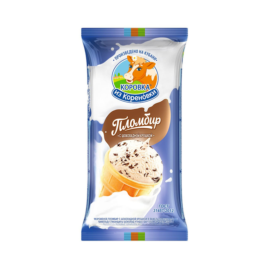 KOROVKA IZ KORENOVKI Vanilla Plombir with Choco Crumbs in a Wafer Cup Ice Cream, 80g