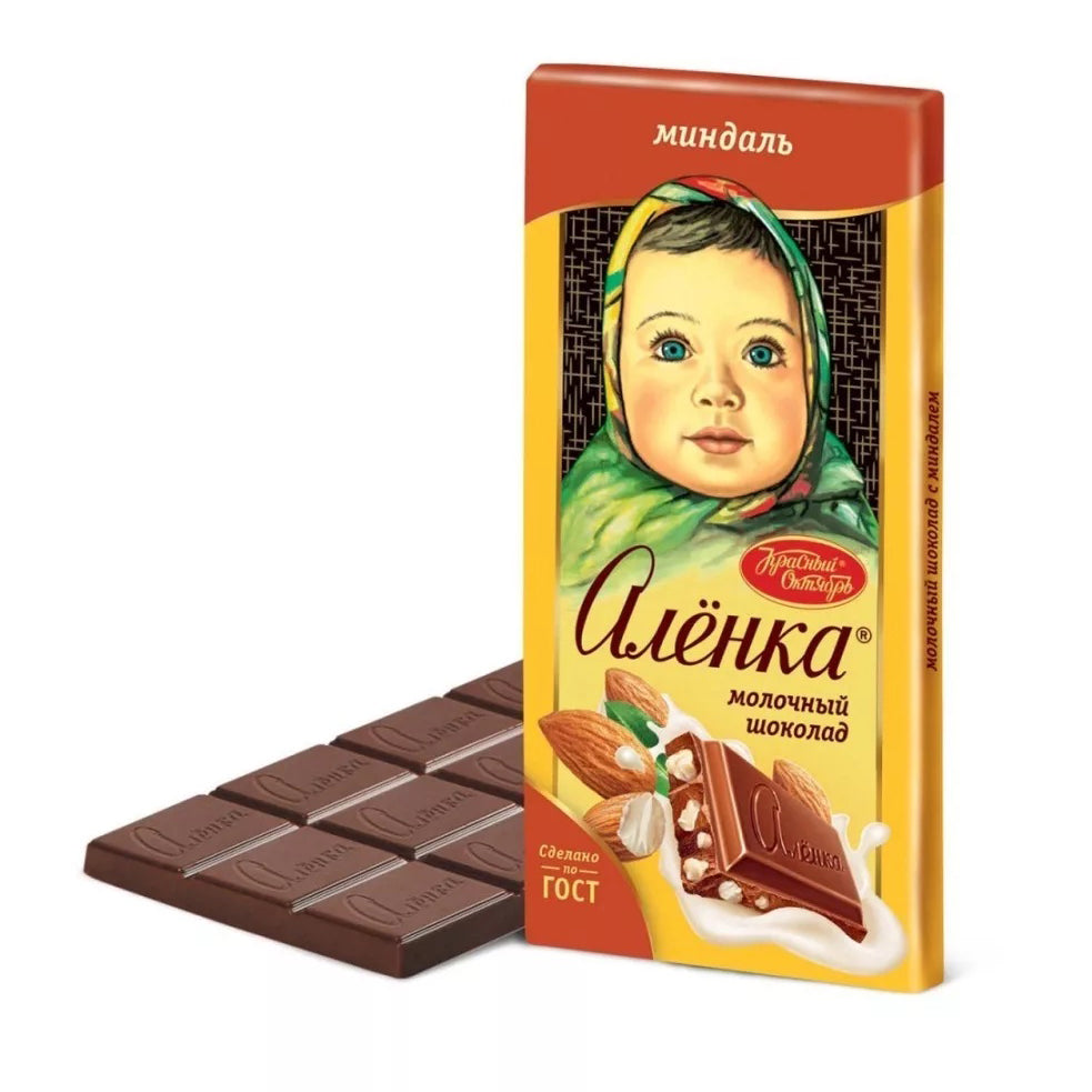 KRASNY OKTYABR Alenka Milk Chocolate w/Almonds, 90g