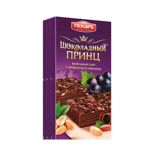 KRUPSKAYA Wafer Cake Chocolate Prince with Peanuts and Raisins, 260g