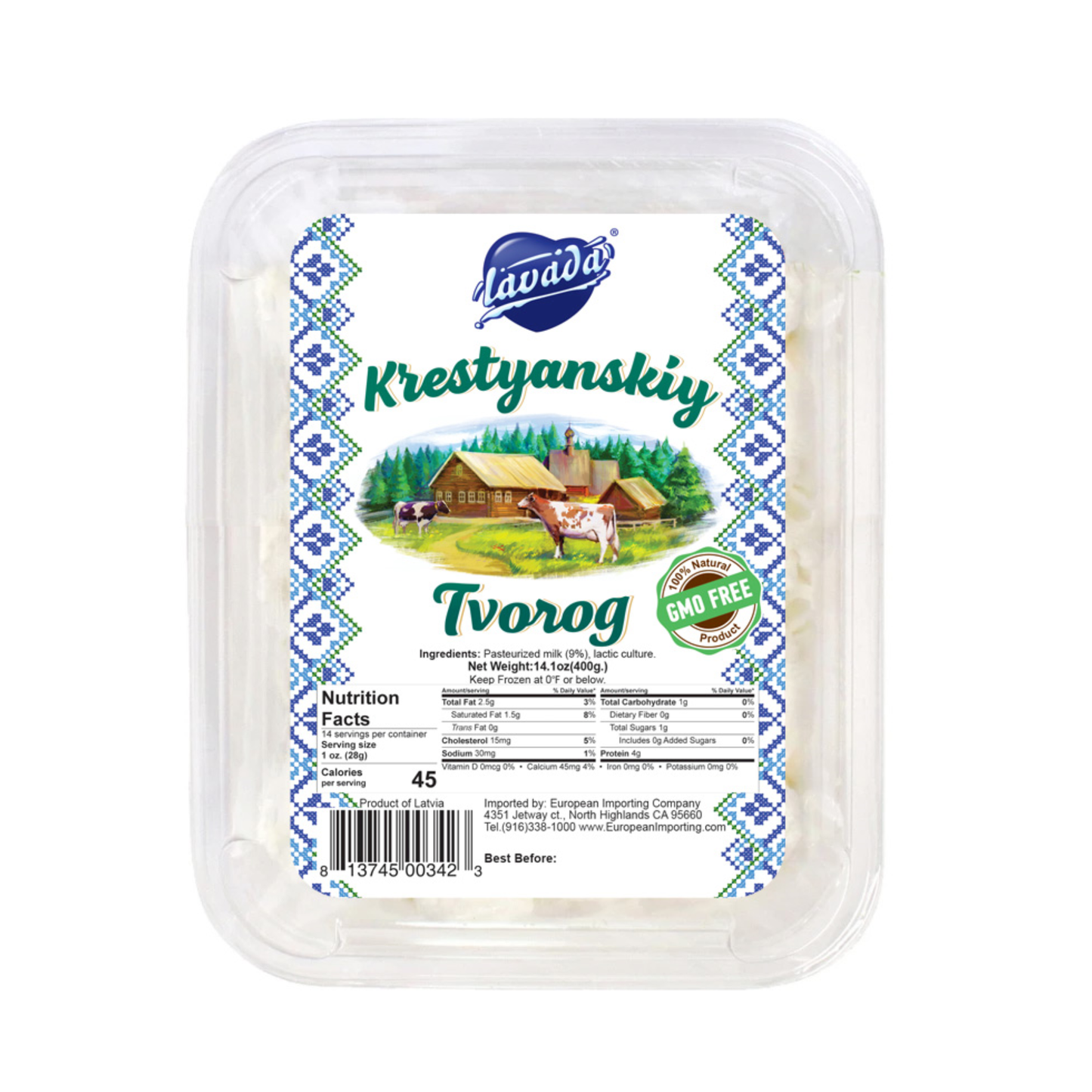 LAVADA Krestyanskiy Farmer Cheese 9%, 400g