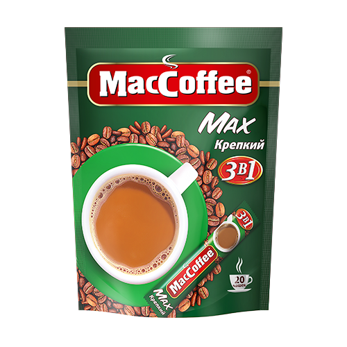MACCOFFEE Max Крепкий Напиток кофейный растворимый 3 в 1, 20х16г