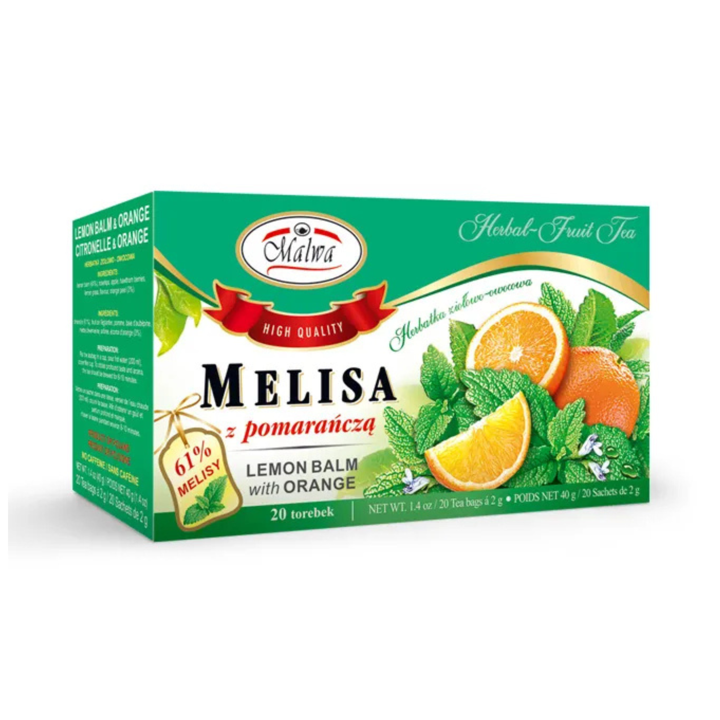 MALWA Melissa Orange Herbal Tea, 20 bags