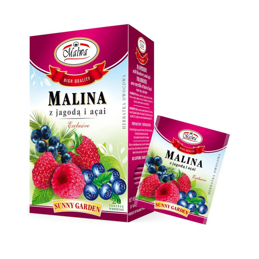 MALWA Raspberry with Bilberry and Acai Herbal Tea, 20 bags