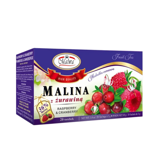 MALWA Raspberry and Cranberry Herbal Tea, 20 bags