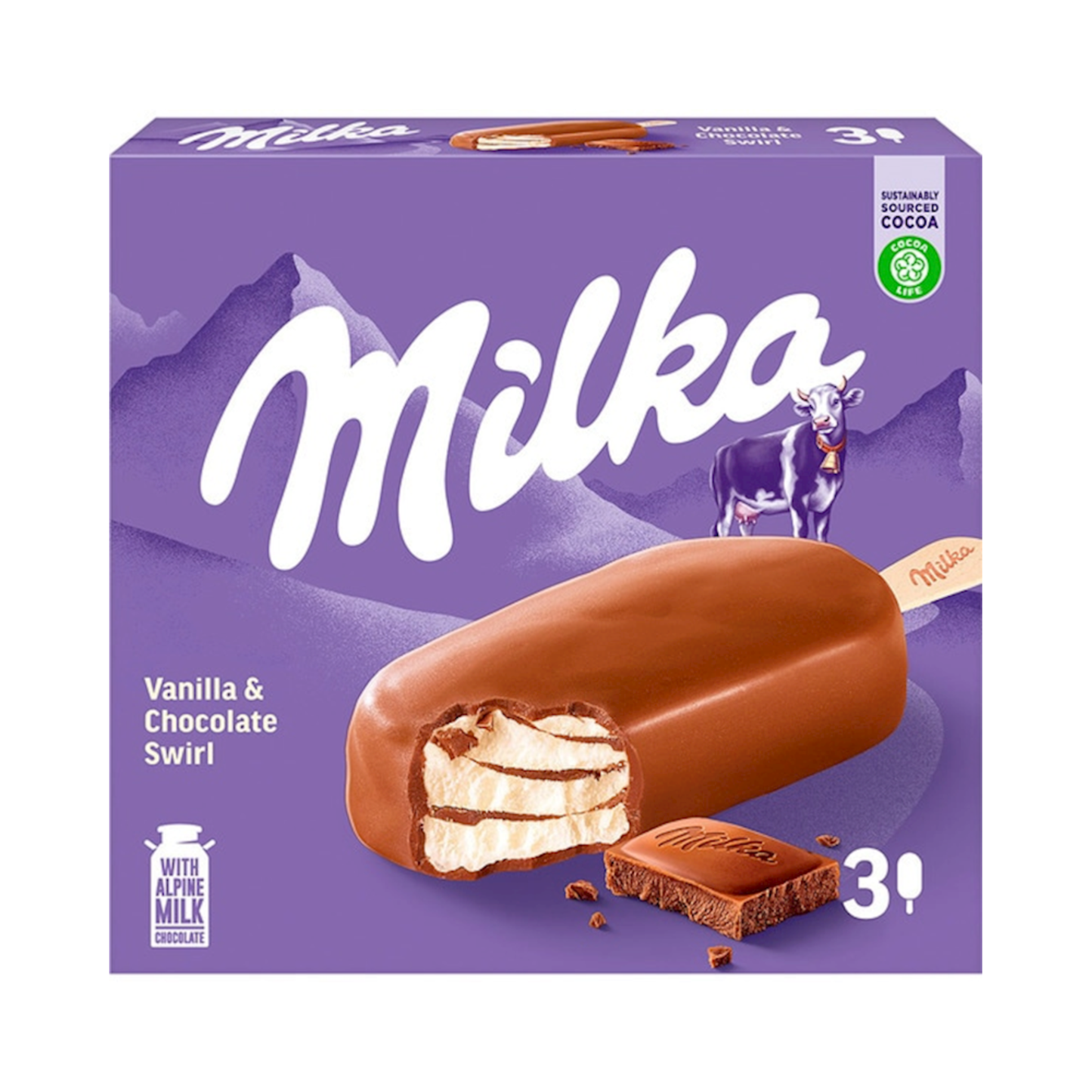 MILKA Vanilla-Chocolate Swirl Ice Cream, 3x270ml