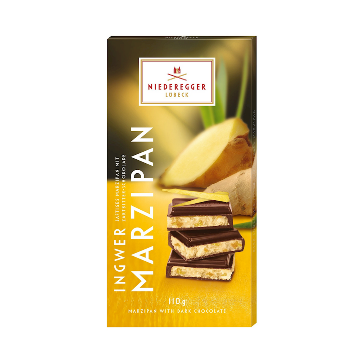 NIEDEREGGER Milk Chocolate with Marzipan Tafel Ingwer, 110g