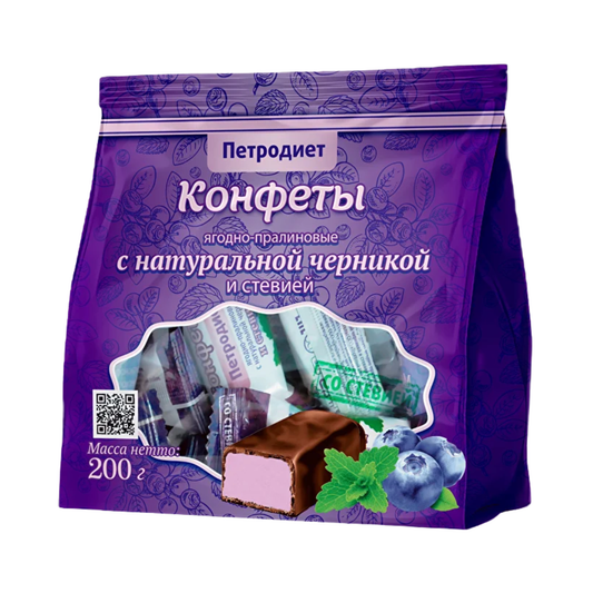 PETRODIET Sugar-Free Praline Candy with Blueberry and Stevia, 200g
