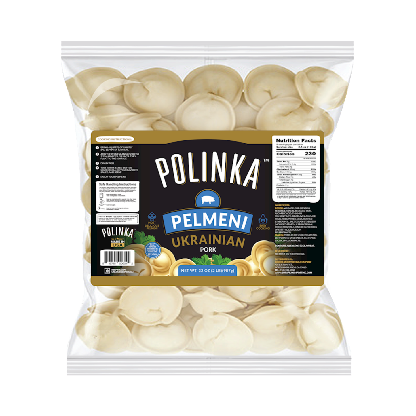 POLINKA Ukrainian Pelmeni Pork (Dumplings) Frozen, 907g