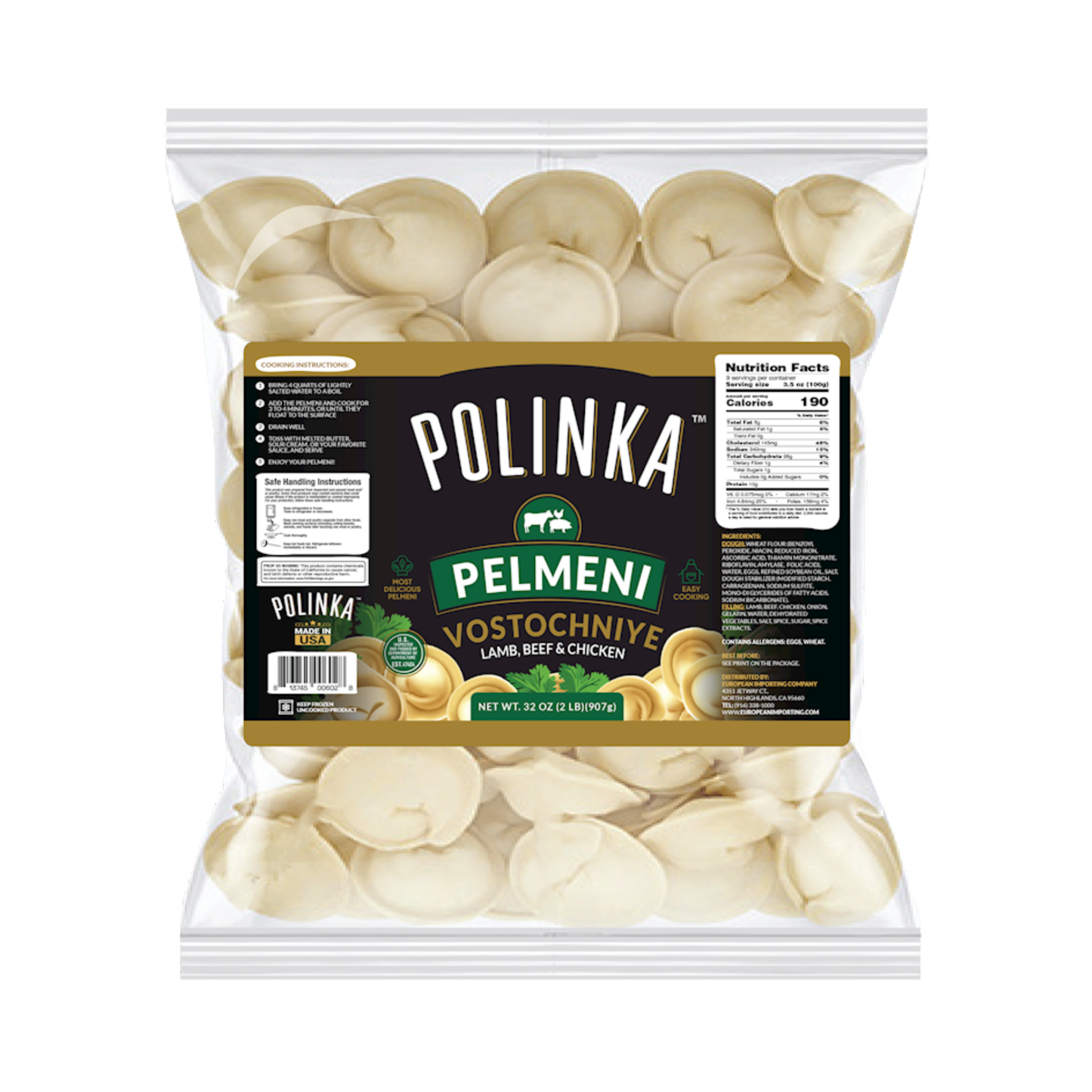 POLINKA Vostochniye Pelmeni (Dumplings) Frozen, 907g