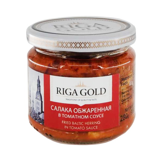 RIGA GOLD Fried Baltic Herring (Salaka) in Tomato Sauce Glass, 280g