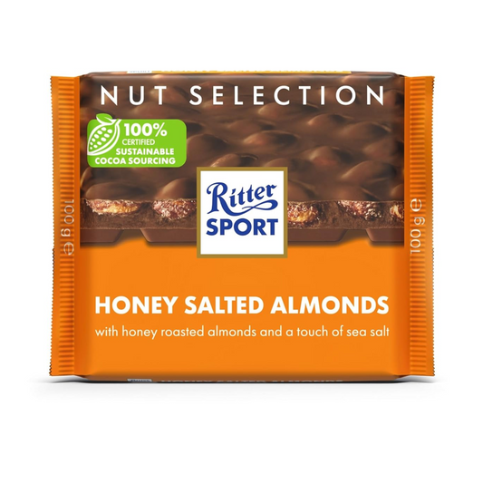 RITTER SPORT Milk Chocolate with Honey Salted Almonds, 100g