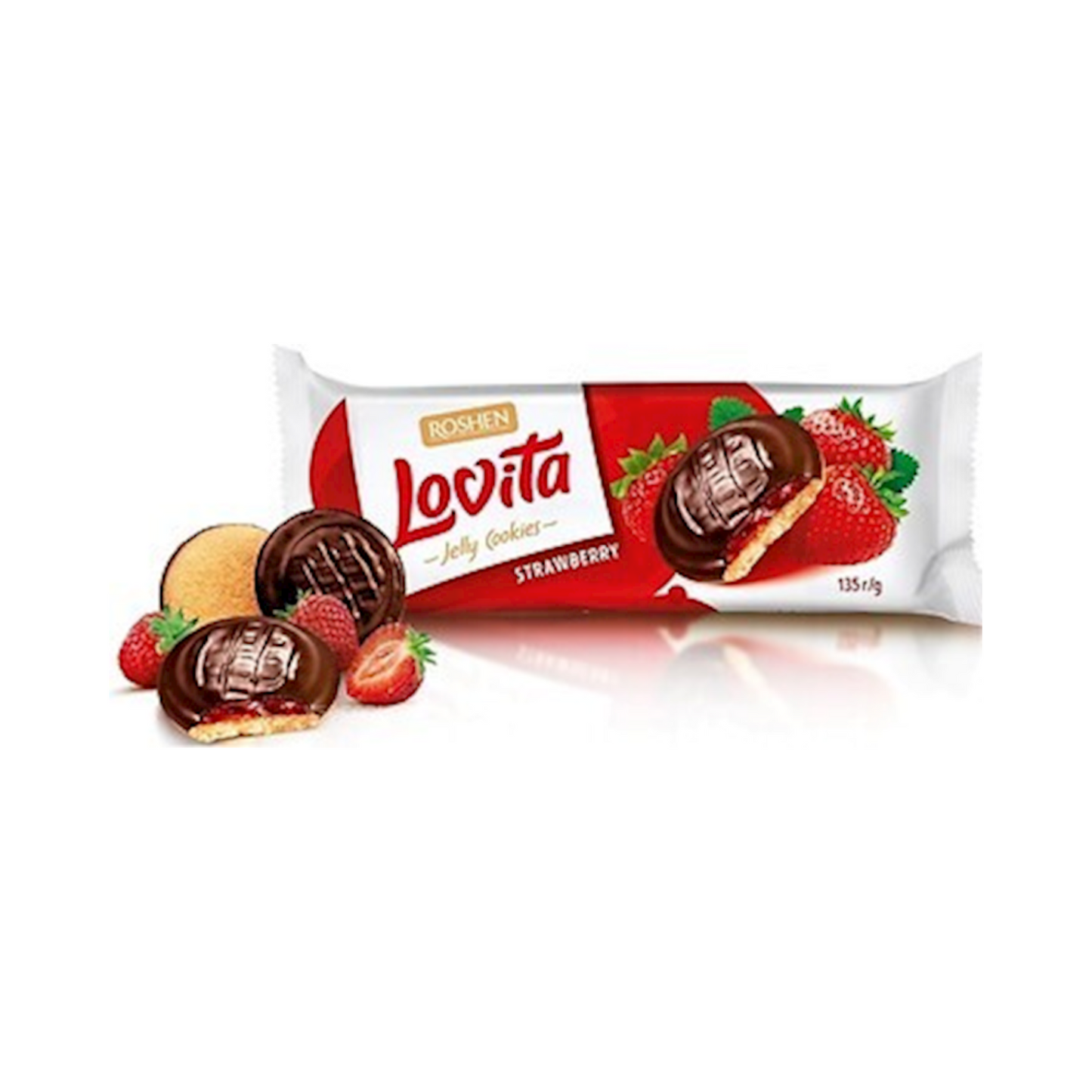 ROSHEN Cookies (Choco Glazed) Lovita with Strawberry Jelly, 135g