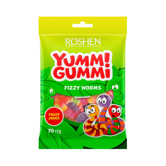 ROSHEN Yummi Gummi Fizzy Worms Jelly Candy, 70g