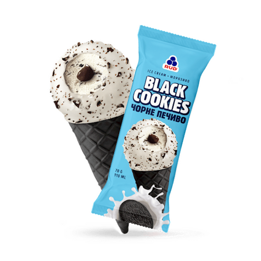 RUD Black Cookies Vanilla Ice Cream Cone, 70g