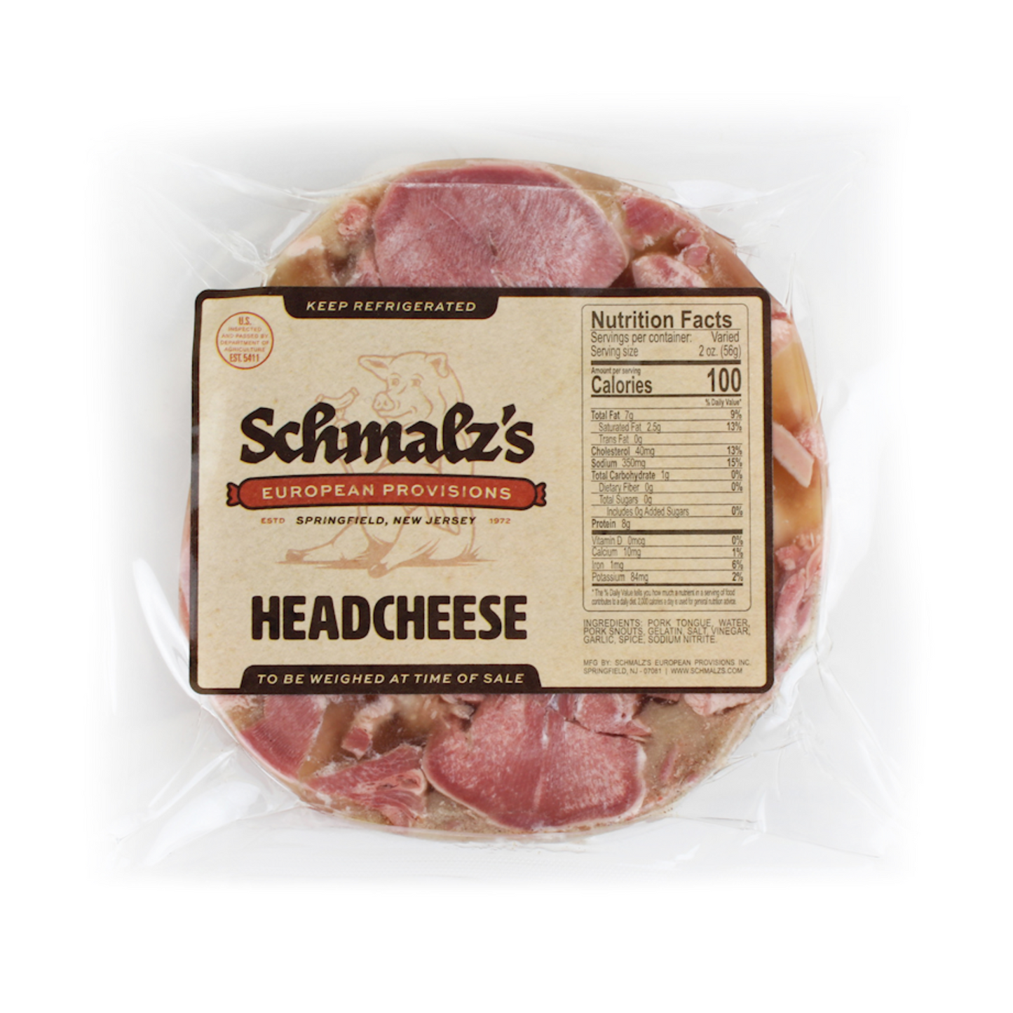 SCHMALZ'S (Pre-Pk) Headcheese Pork Tongue, by lb