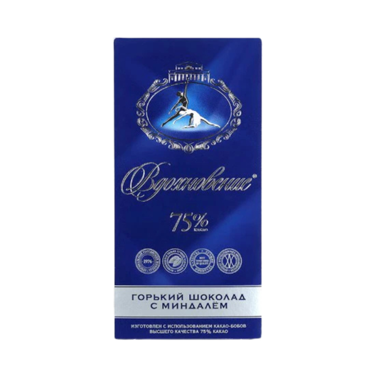 UNICONF Vdohnovenie 75% Cocao Dark Chocolate Bar with Almonds, 90g
