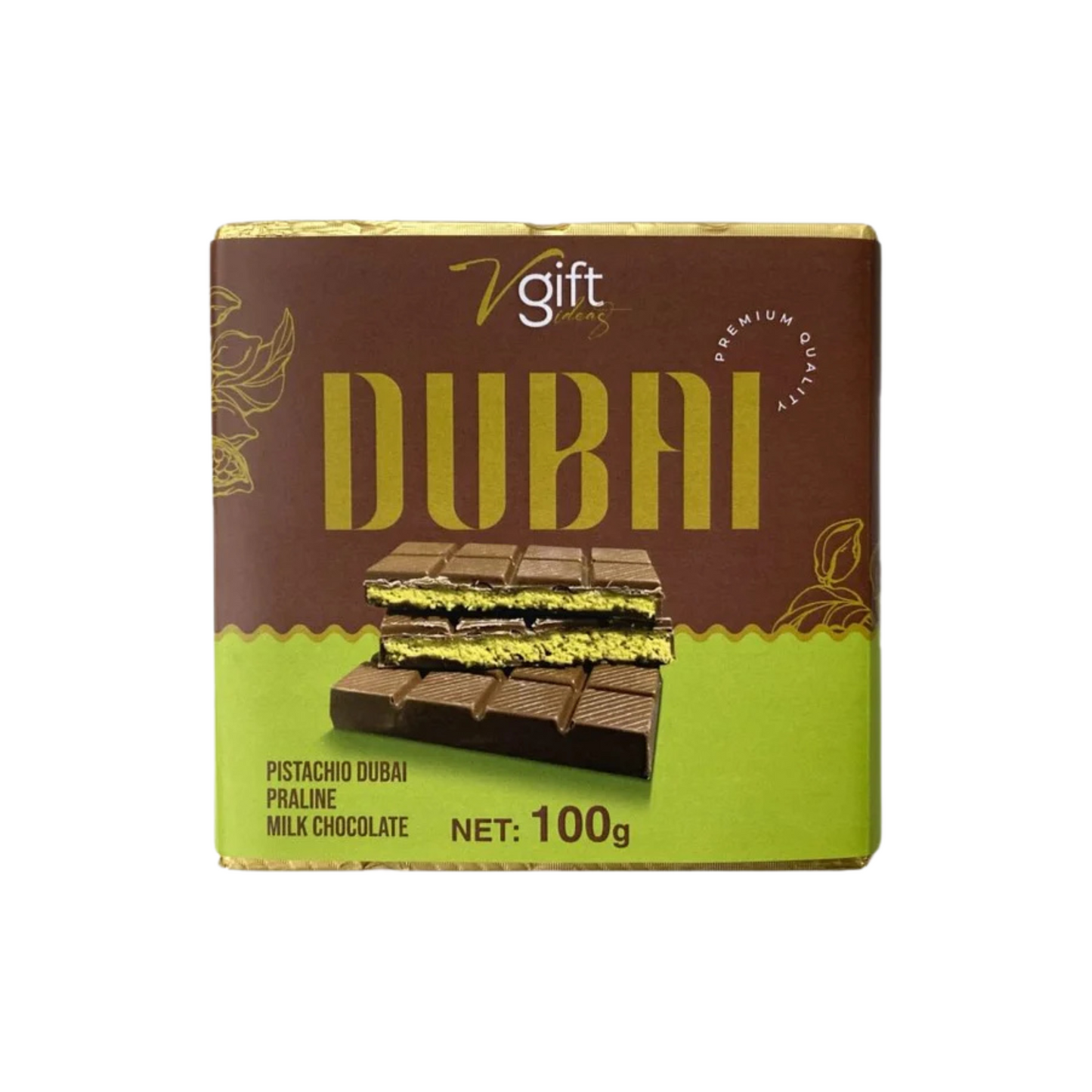 V-GIFT Pistachio Praline DUBAI Milk Chocolate Bar, 100g